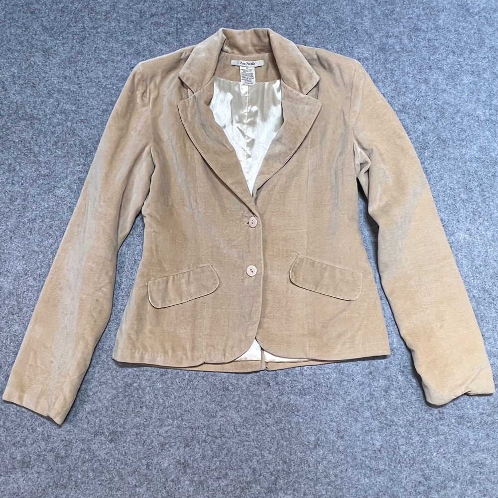 Free People Womens Tan Cotton Velvet Blazer Jacket Size M Two Button Tailored - Picture 2 of 6